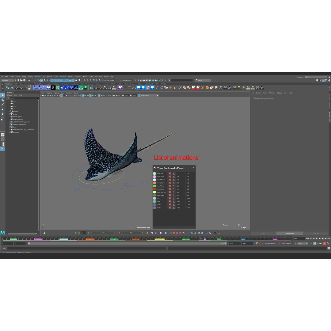 Spotted Eagle Ray 3D Model – Low Poly Rigged Fish with Animations - View 10