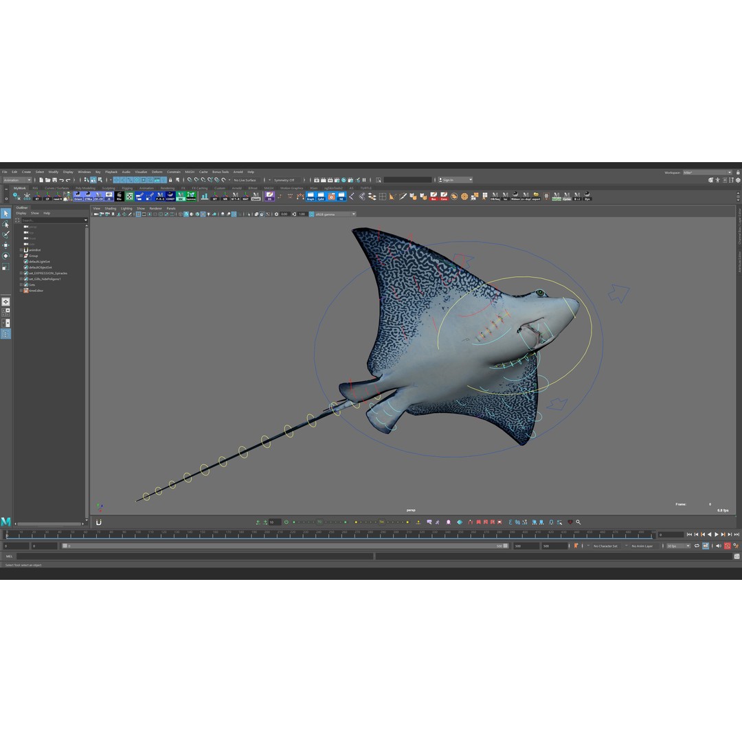Spotted Eagle Ray 3D Model – Low Poly Rigged Fish with Animations - View 11