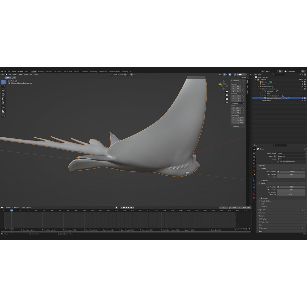 Spotted Eagle Ray 3D Model – Low Poly Rigged Fish with Animations - View 17