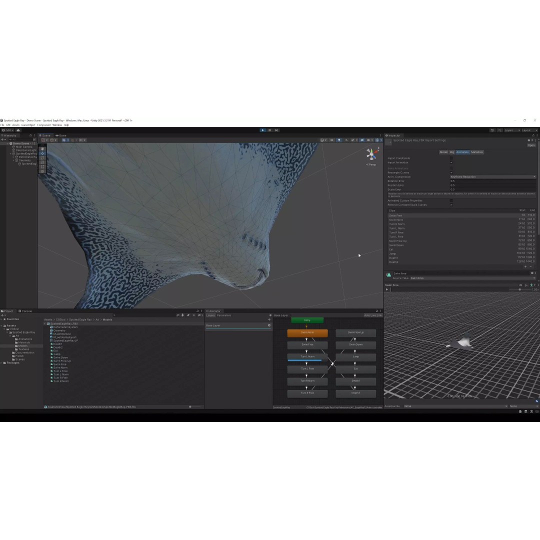 Spotted Eagle Ray 3D Model – Low Poly Rigged Fish with Animations - View 32