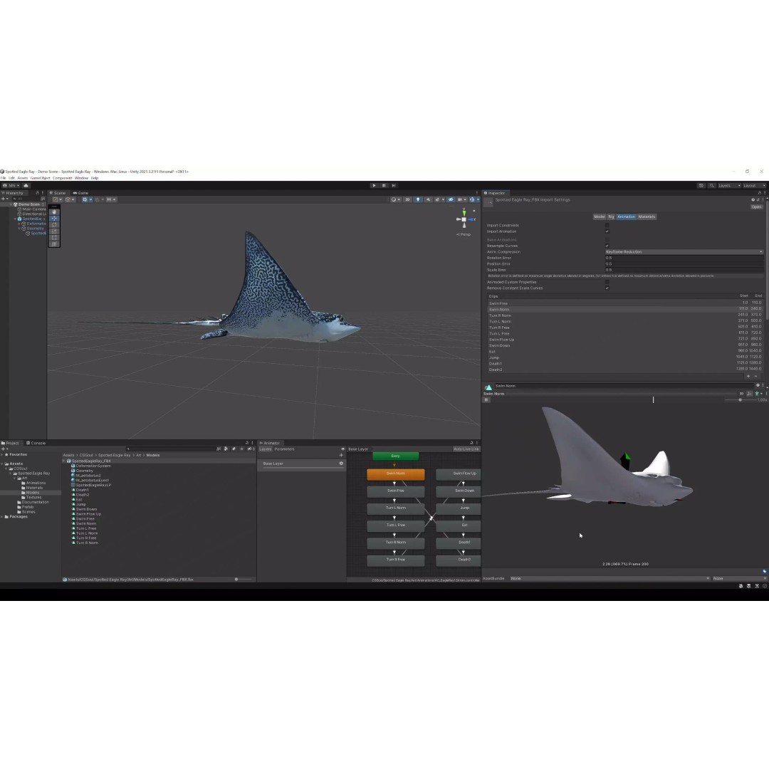 Spotted Eagle Ray 3D Model – Low Poly Rigged Fish with Animations - View 33