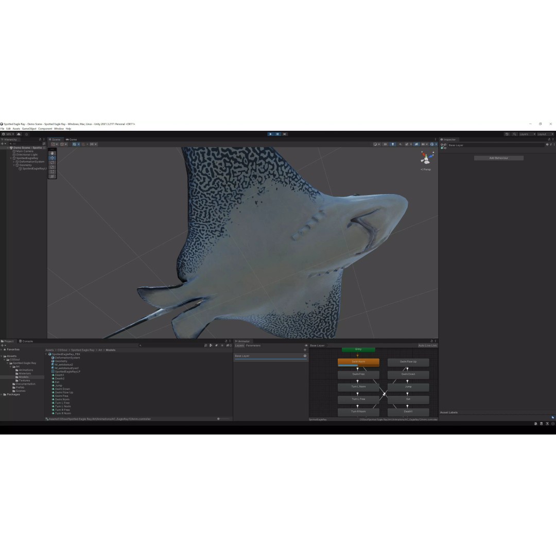 Spotted Eagle Ray 3D Model – Low Poly Rigged Fish with Animations - View 36