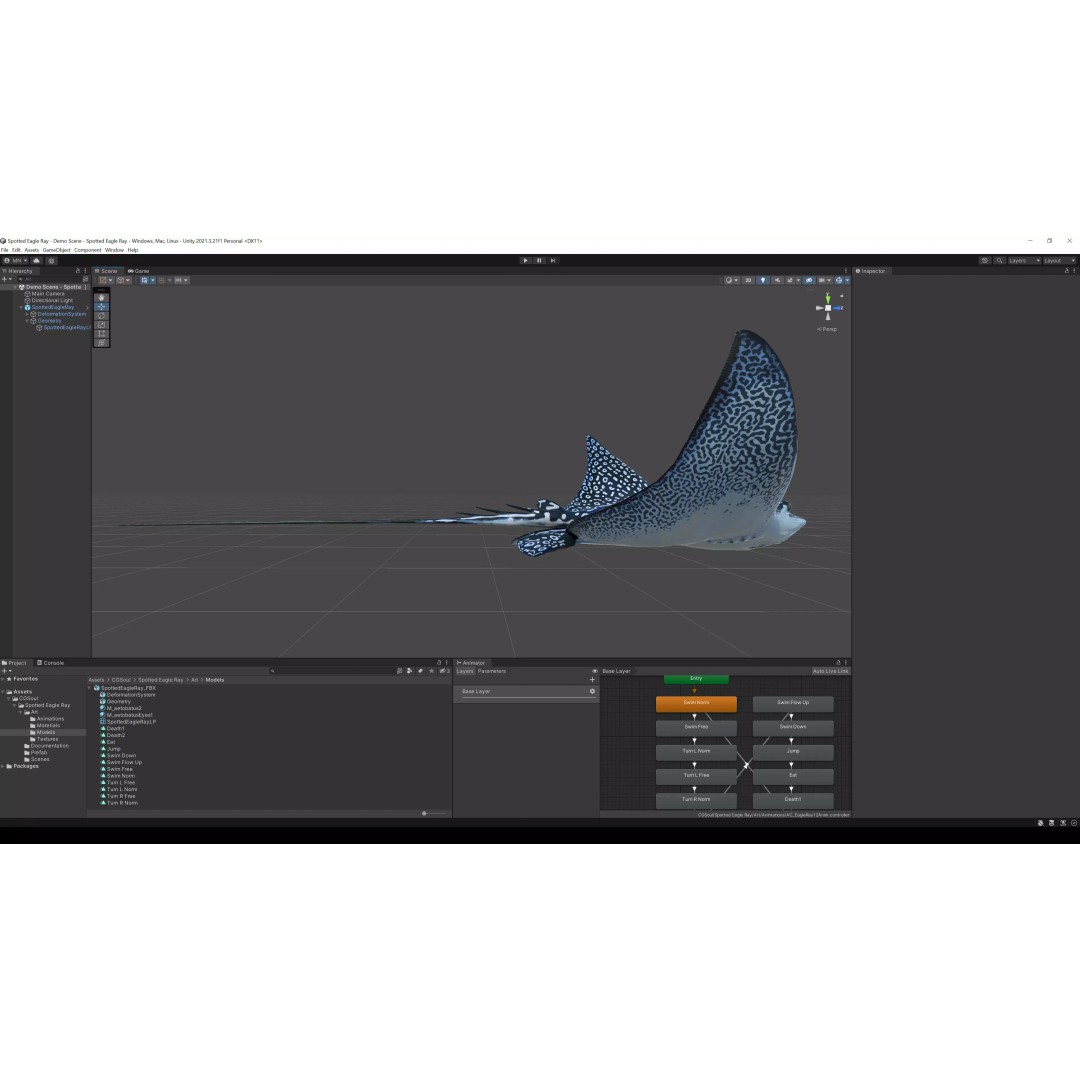 Spotted Eagle Ray 3D Model – Low Poly Rigged Fish with Animations - View 39