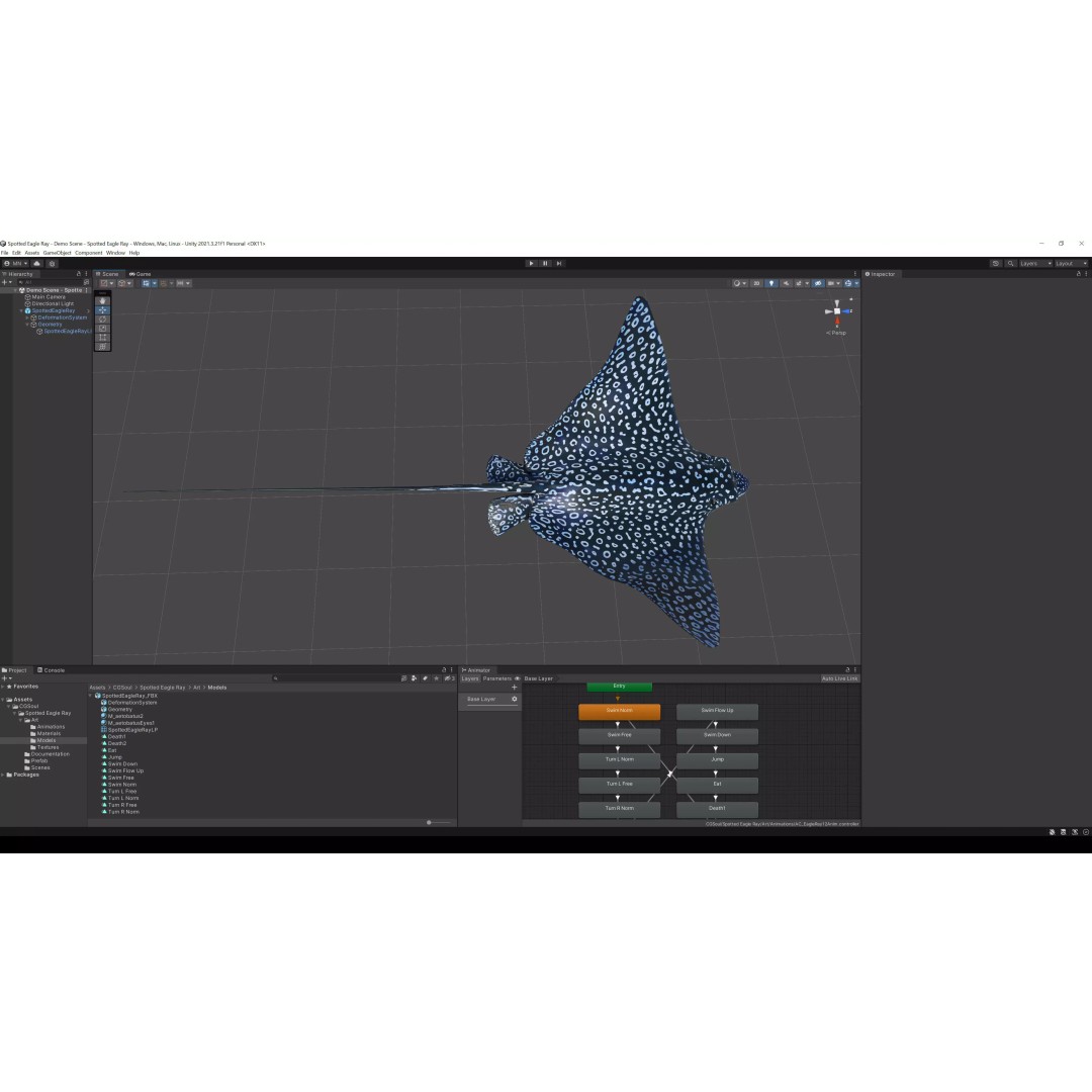 Spotted Eagle Ray 3D Model – Low Poly Rigged Fish with Animations - View 40