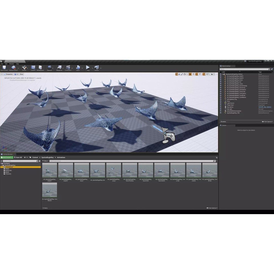 Spotted Eagle Ray 3D Model – Low Poly Rigged Fish with Animations - View 41