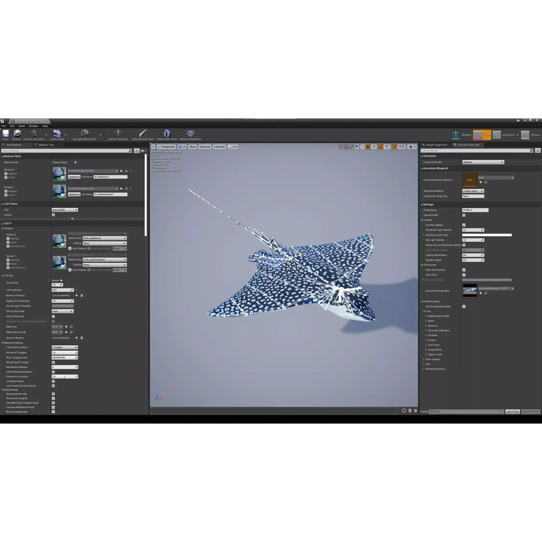 Spotted Eagle Ray 3D Model – Low Poly Rigged Fish with Animations - View 42
