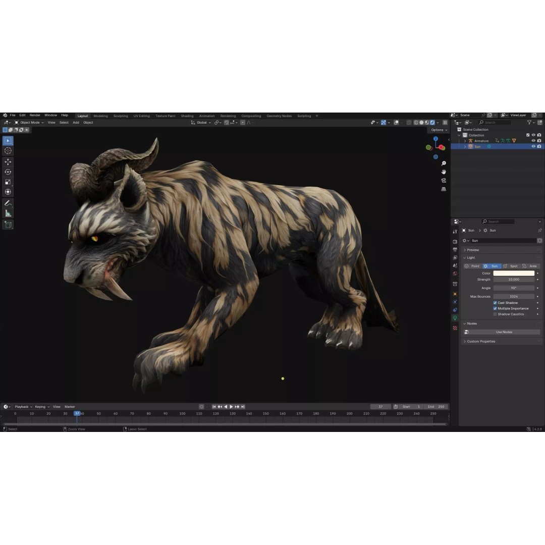 Smilodon 3D Model – Low Poly Animated Creature, FBX, Game Ready