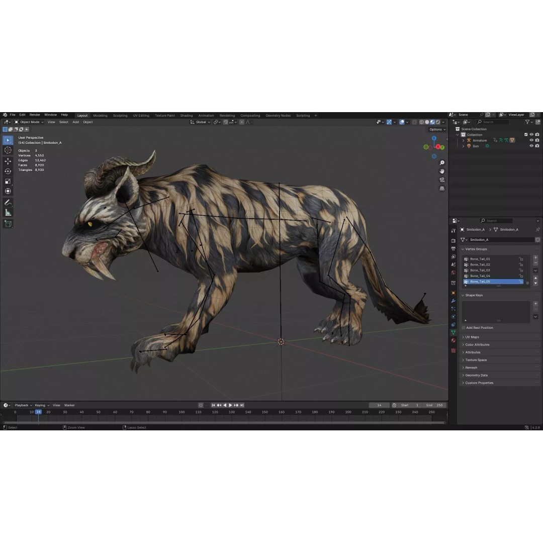 Smilodon 3D Model – Low Poly Animated Creature, FBX, Game Ready - View 23