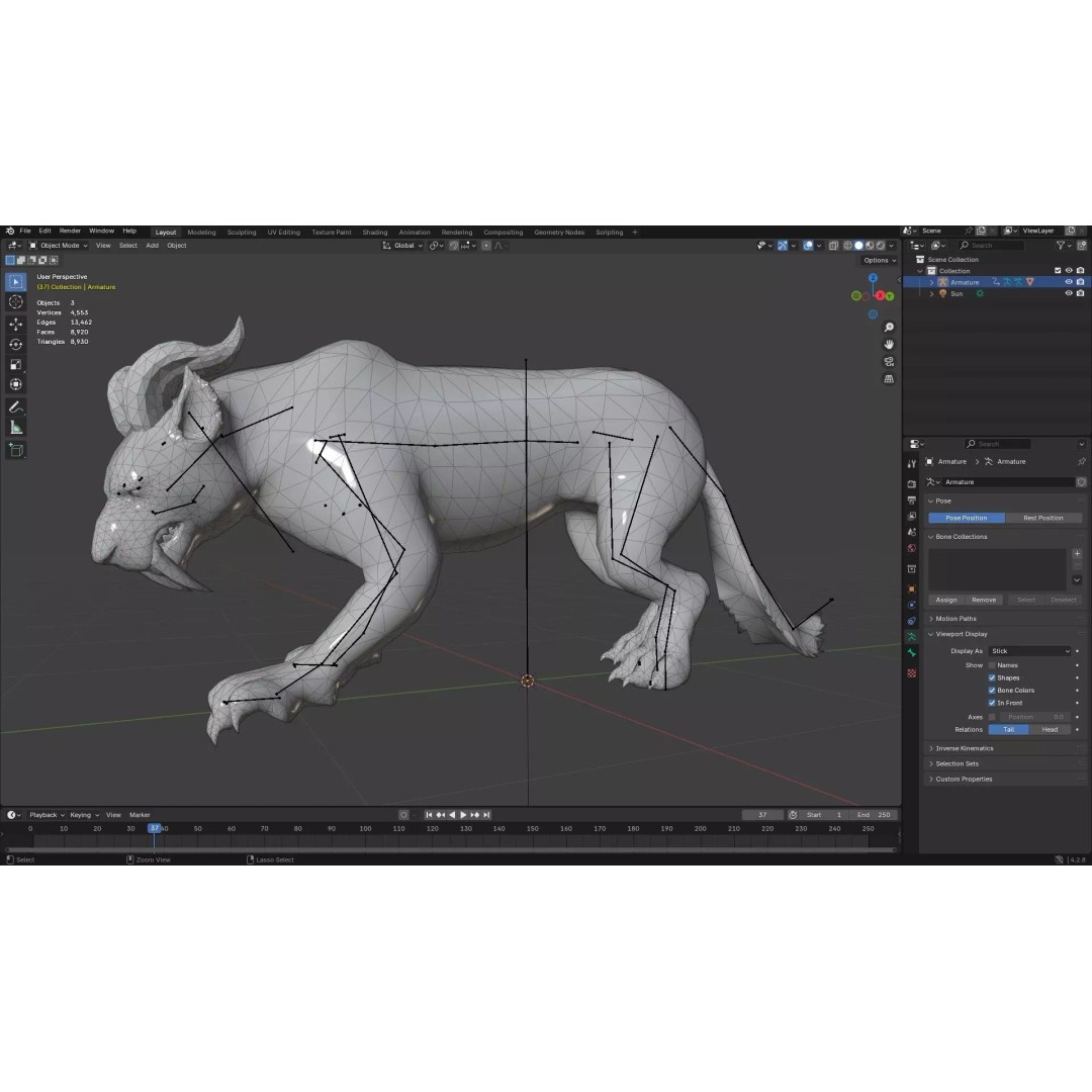 Smilodon 3D Model – Low Poly Animated Creature, FBX, Game Ready - View 24