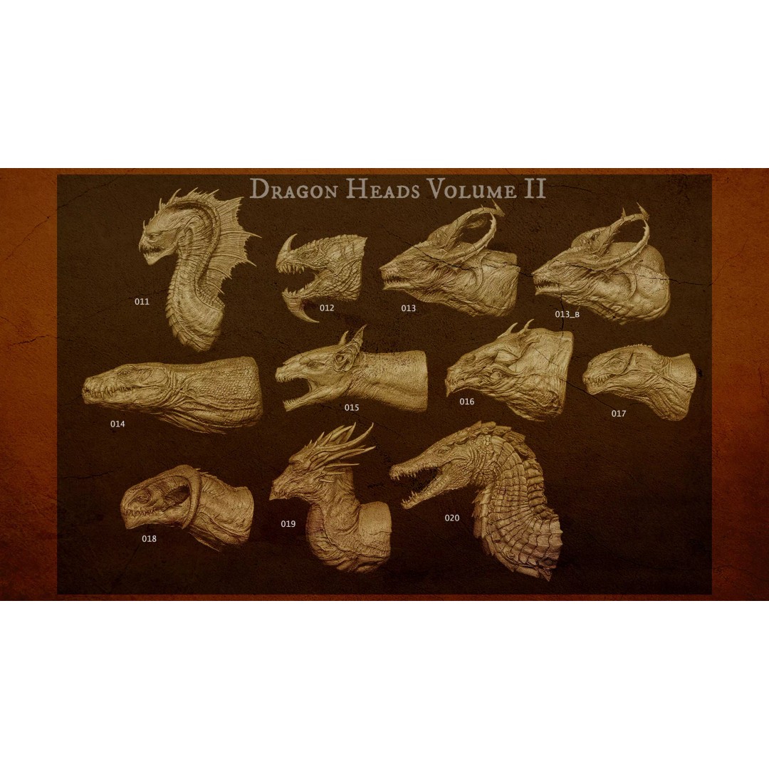 Dragon Heads 3D Model – High Poly Fantasy Creatures, OBJ & Zbrush