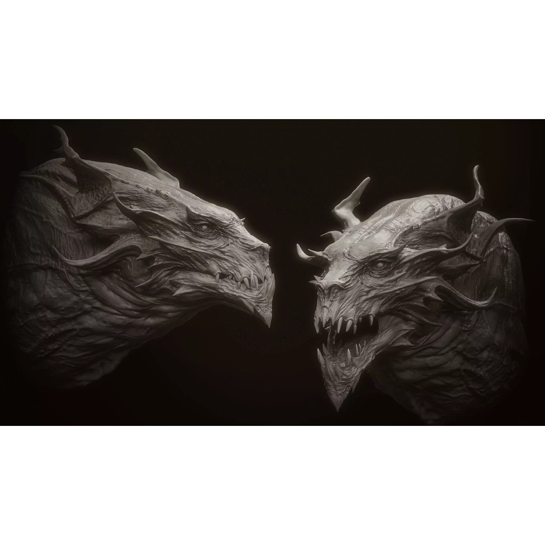 Dragon Heads 3D Model – High Poly Fantasy Creatures, OBJ & Zbrush - View 11