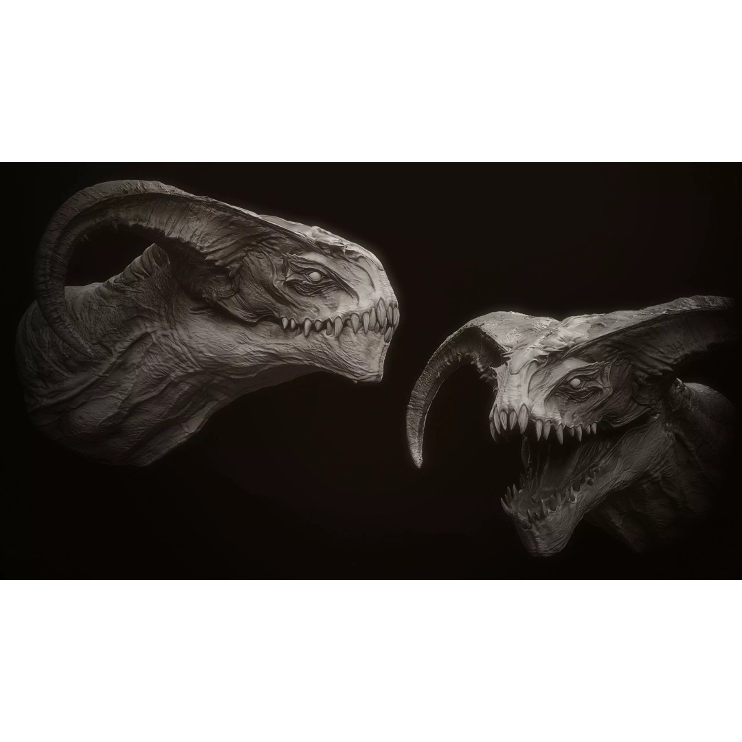 Dragon Heads 3D Model – High Poly Fantasy Creatures, OBJ & Zbrush - View 12