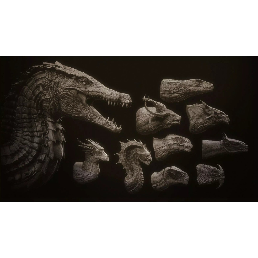 Dragon Heads 3D Model – High Poly Fantasy Creatures, OBJ & Zbrush - View 3