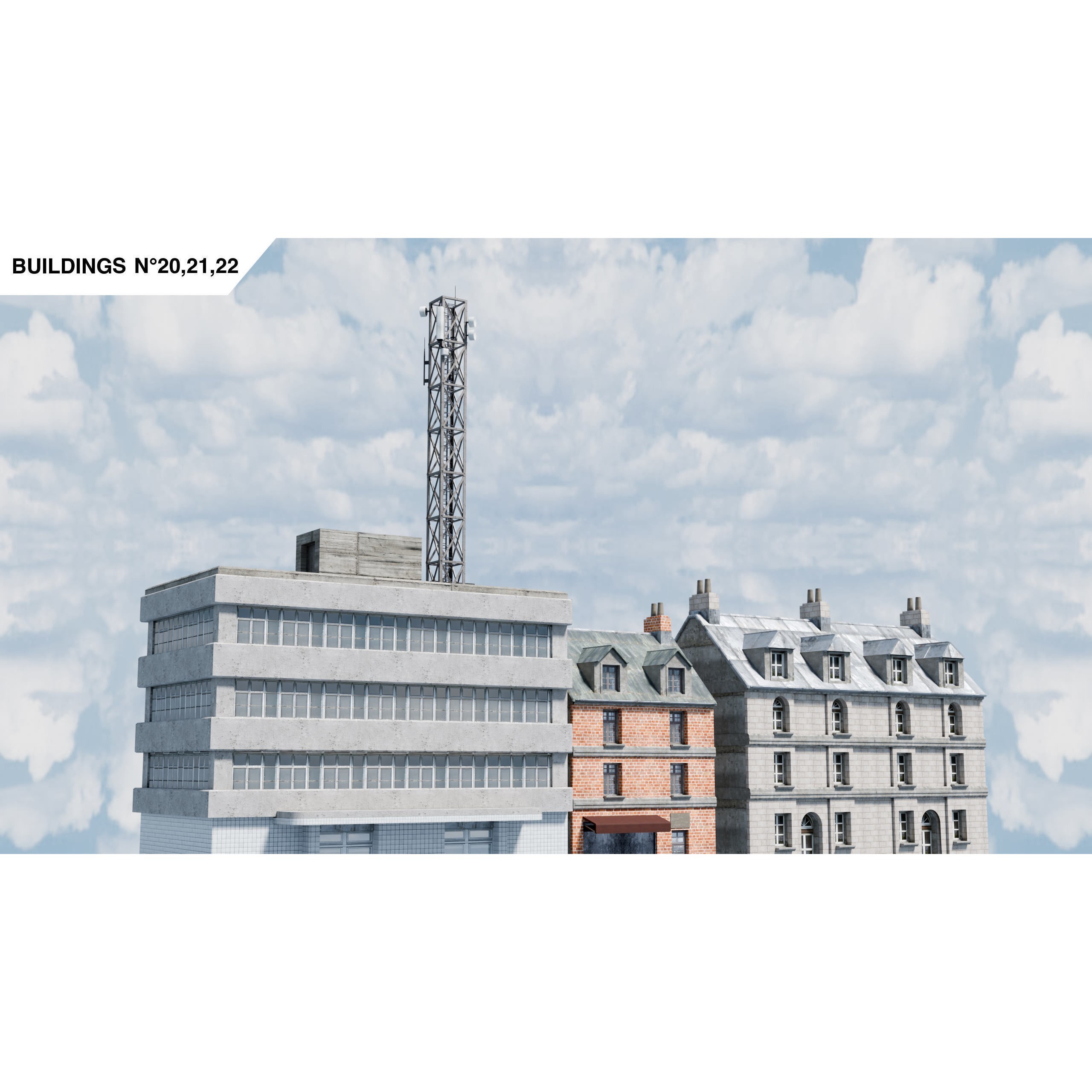 City Buildings Kitbash - Medium Poly Game-Ready 3D Model