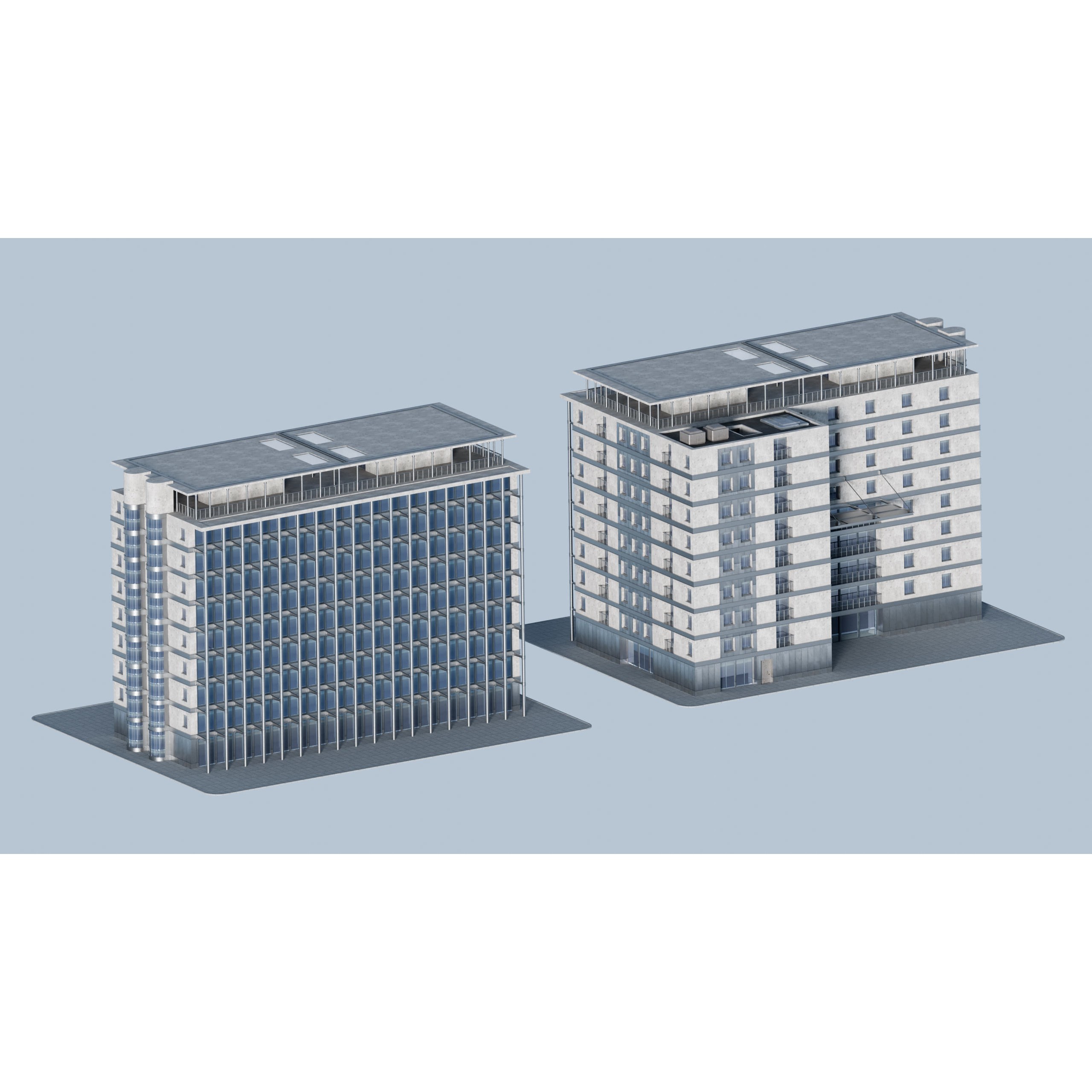 City Buildings Kitbash - Medium Poly Game-Ready 3D Model - View 12