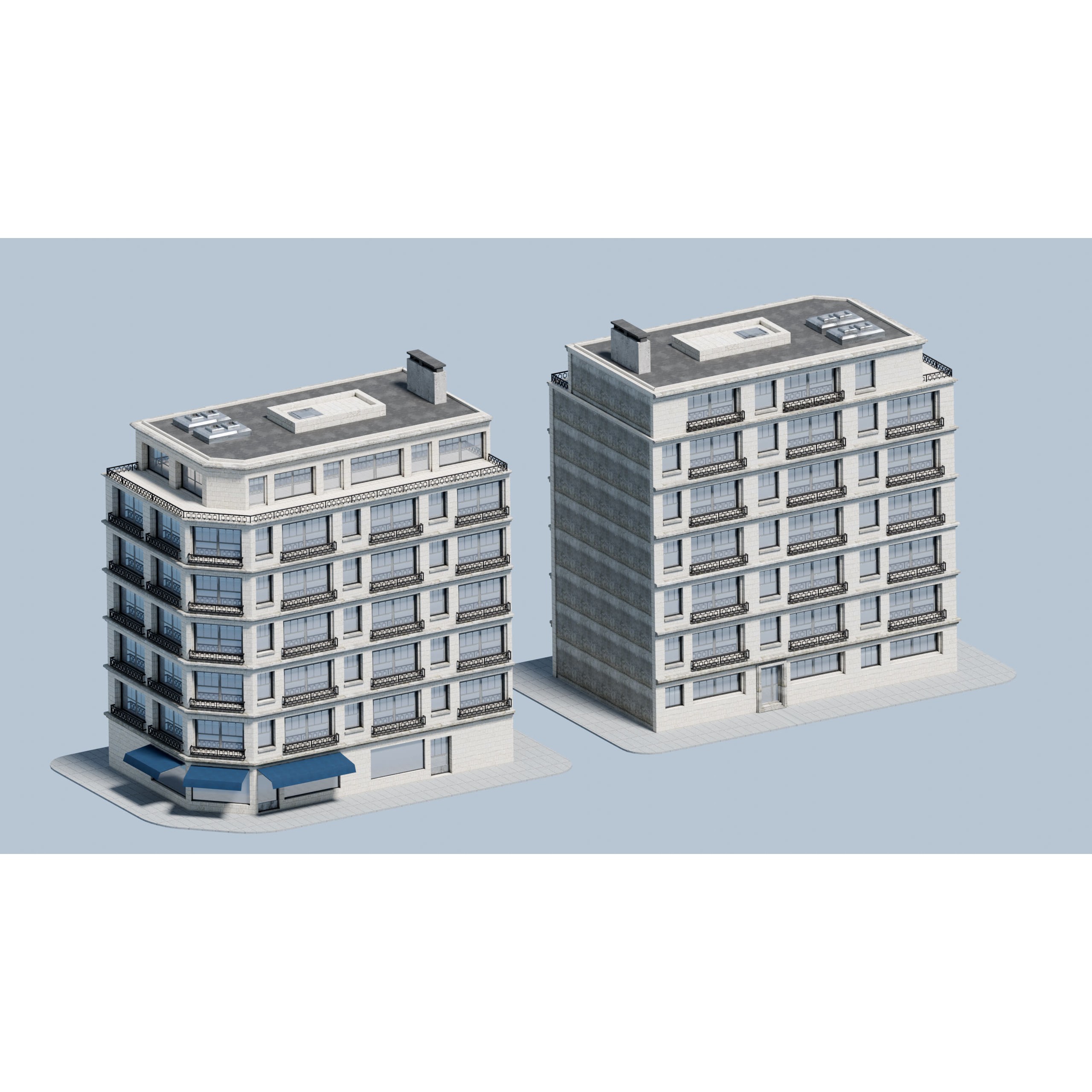 City Buildings Kitbash - Medium Poly Game-Ready 3D Model - View 16