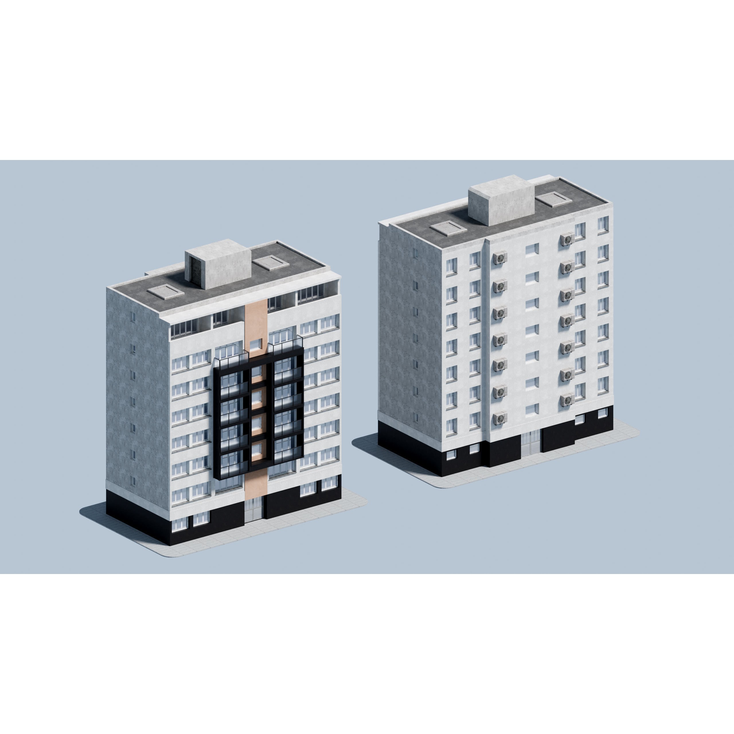 City Buildings Kitbash - Medium Poly Game-Ready 3D Model - View 20