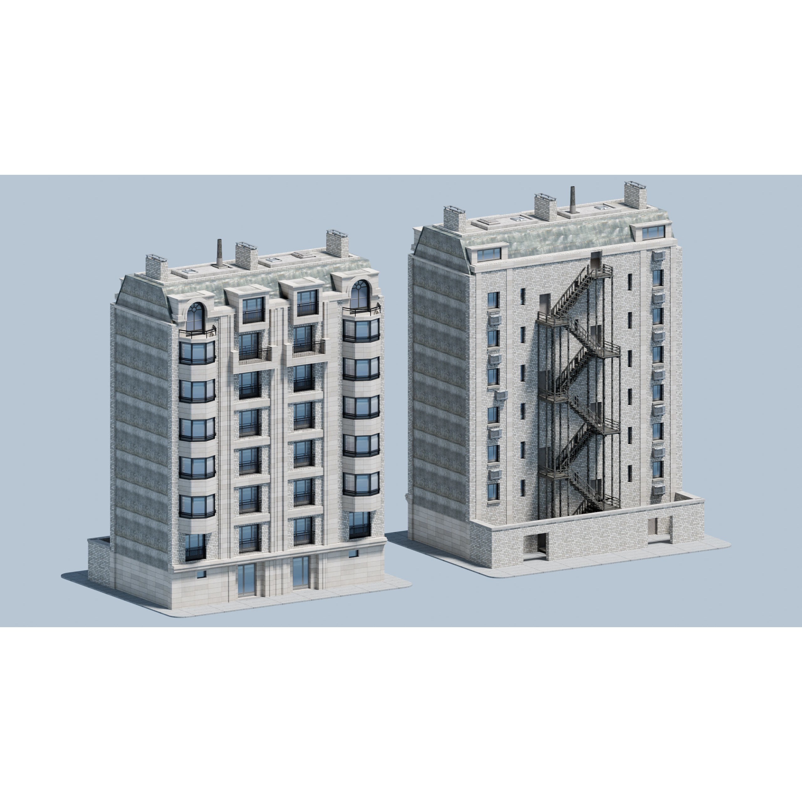 City Buildings Kitbash - Medium Poly Game-Ready 3D Model - View 29