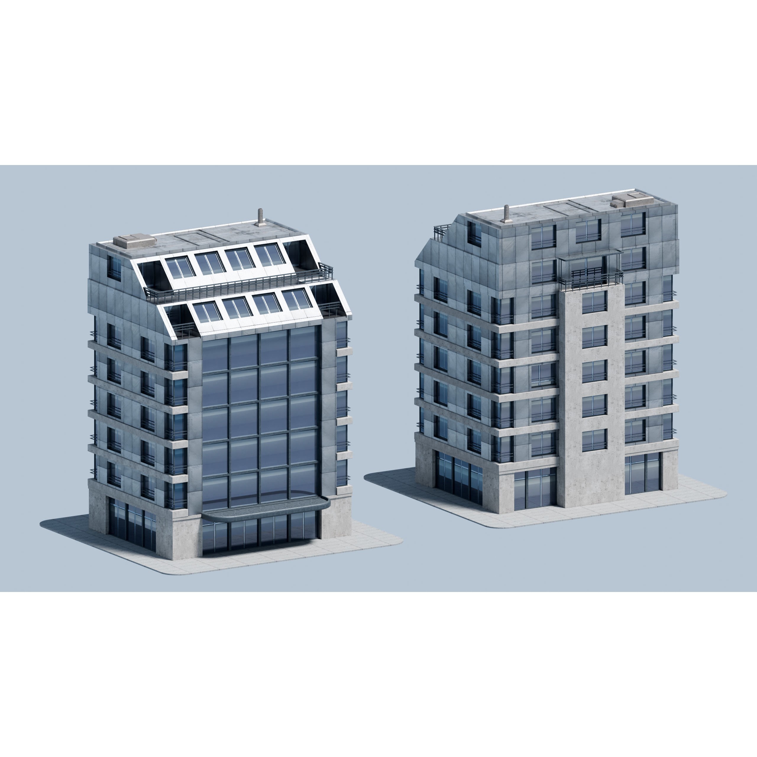 City Buildings Kitbash - Medium Poly Game-Ready 3D Model - View 33
