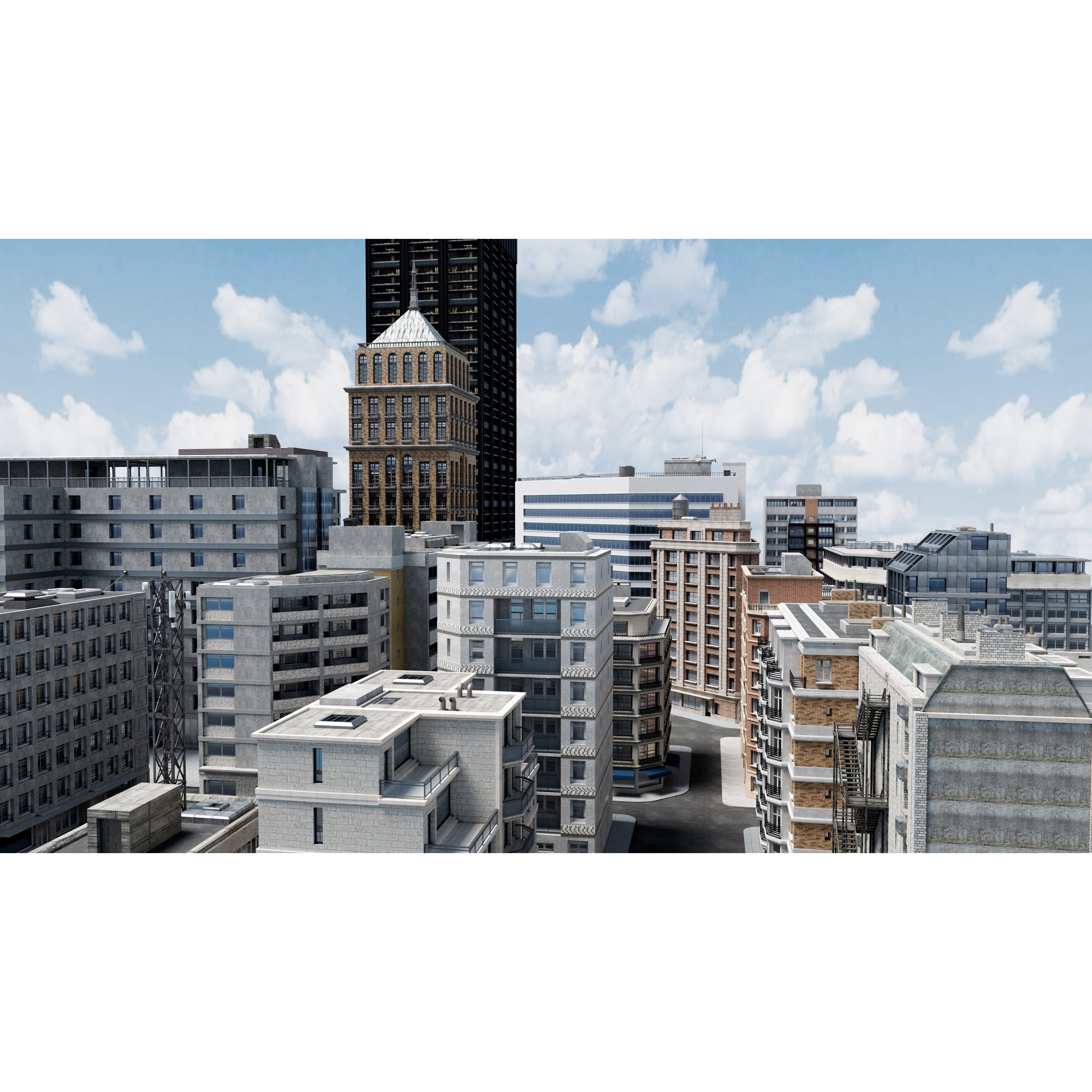 City Buildings Kitbash - Medium Poly Game-Ready 3D Model - View 4