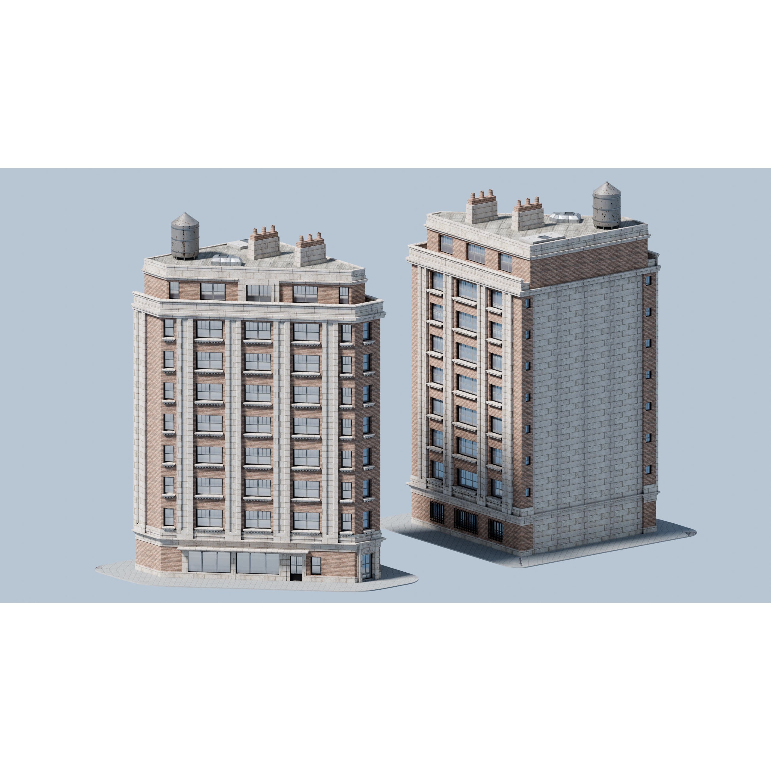 City Buildings Kitbash - Medium Poly Game-Ready 3D Model - View 45