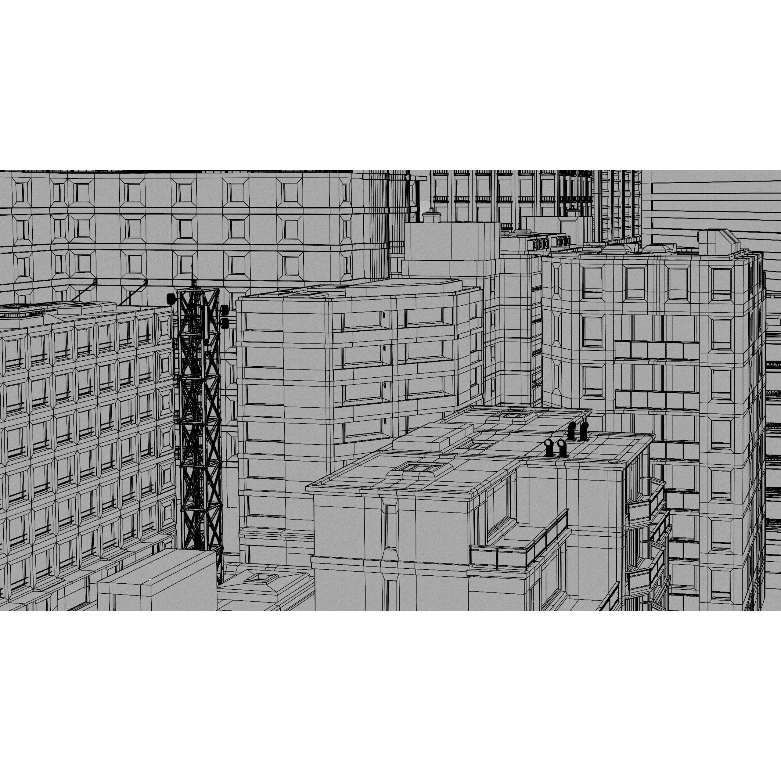 City Buildings Kitbash - Medium Poly Game-Ready 3D Model - View 5