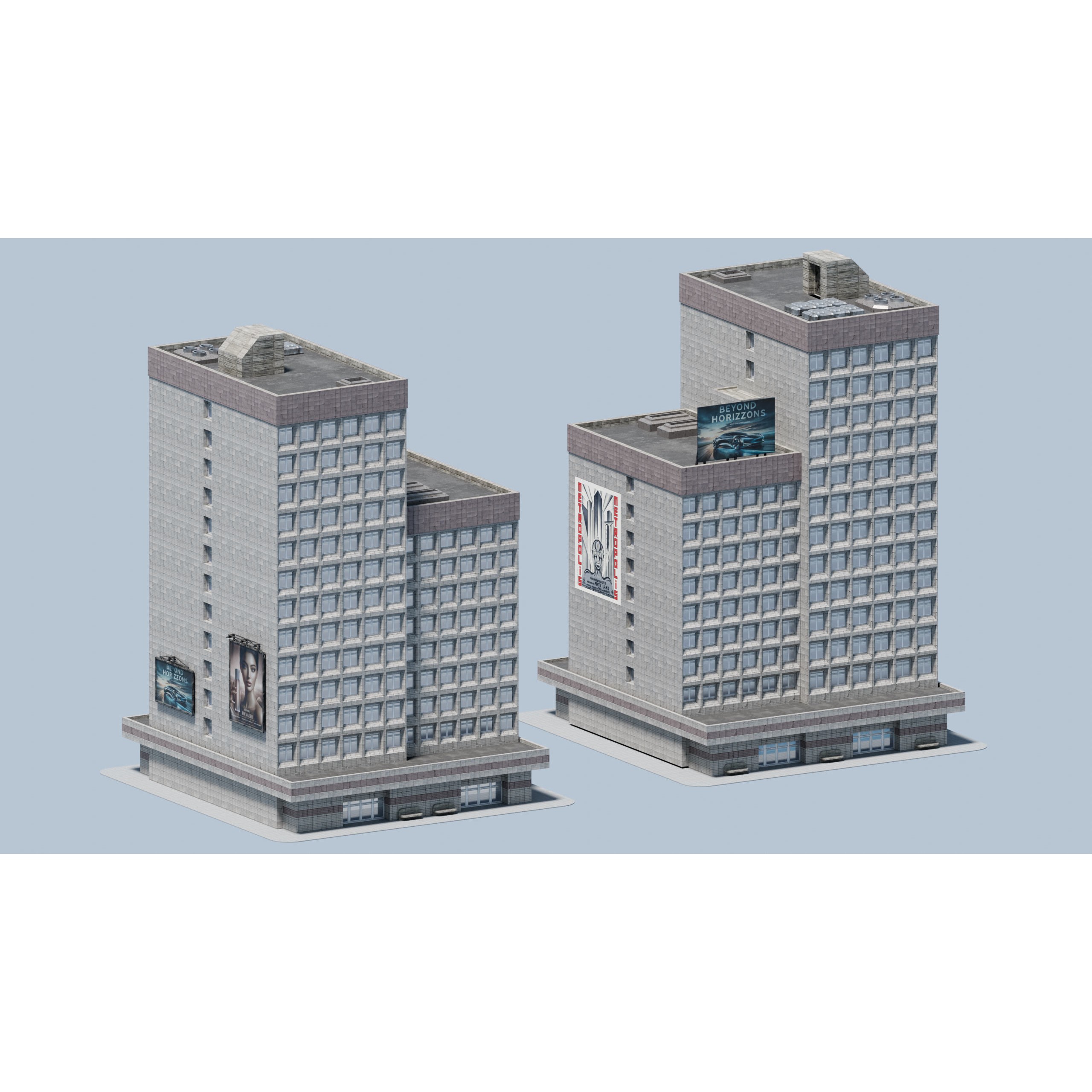 City Buildings Kitbash - Medium Poly Game-Ready 3D Model - View 75