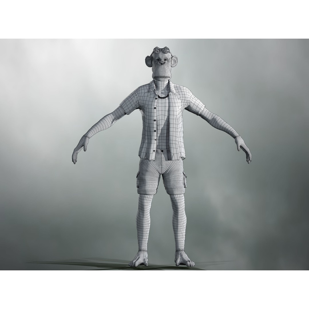 Realistic Ape 3D Model – Low Poly Rigged Character with PBR Textures