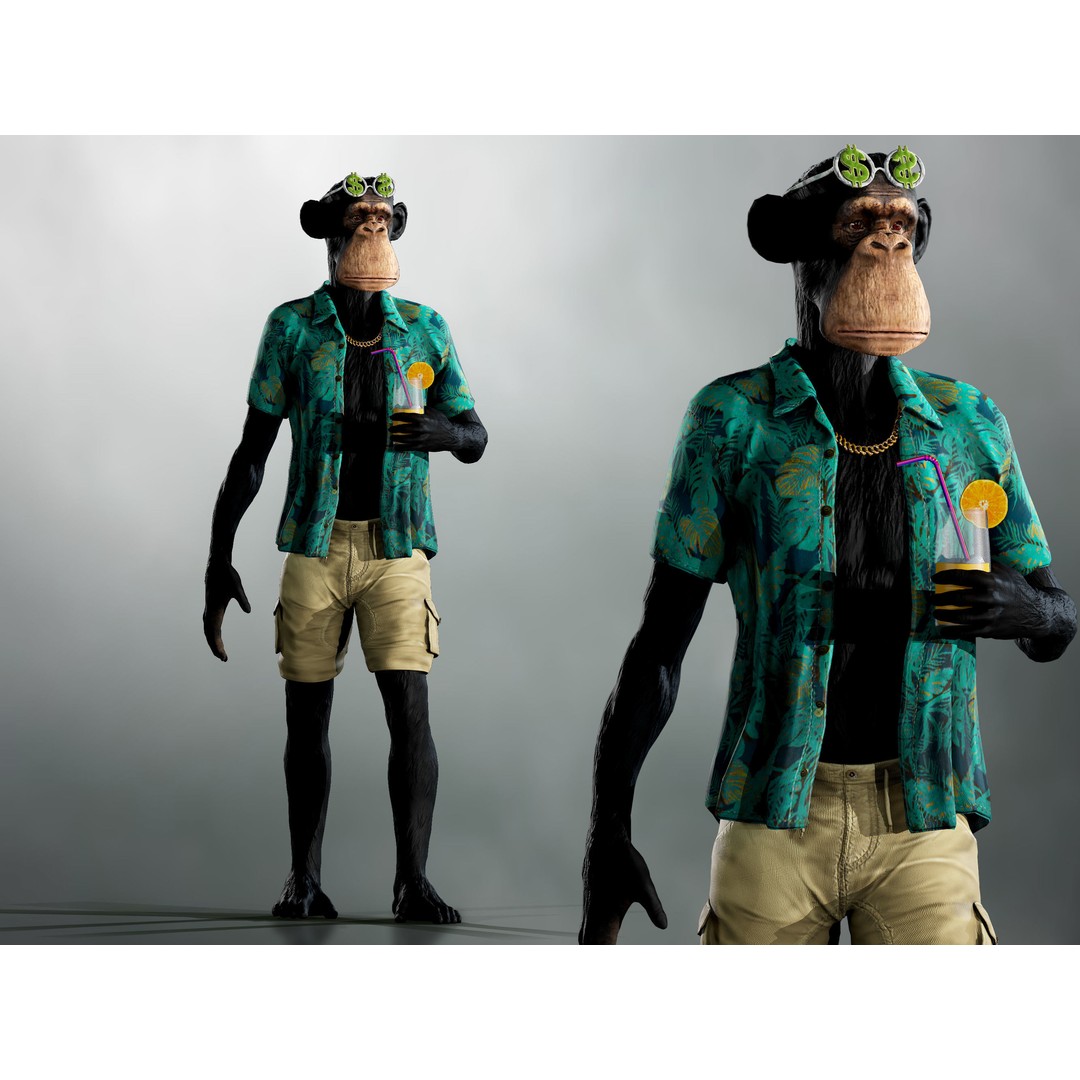Realistic Ape 3D Model – Low Poly Rigged Character with PBR Textures - View 3