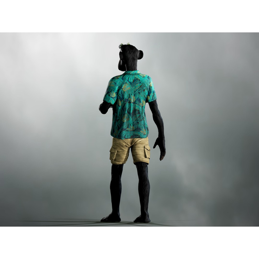 Realistic Ape 3D Model – Low Poly Rigged Character with PBR Textures - View 8