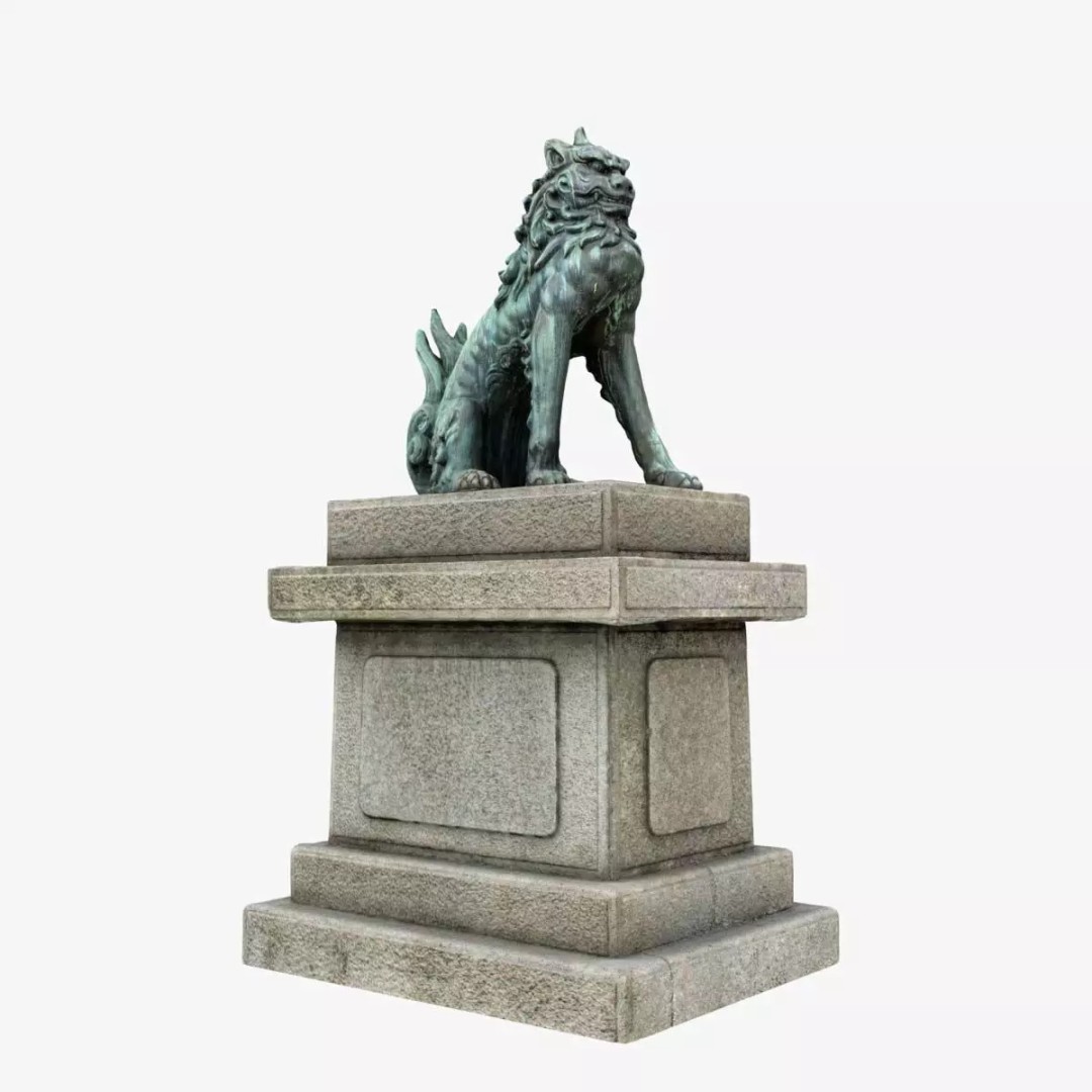 Japanese Animal Statue 3D Model – Photorealistic Stone Creature, FBX - View 2
