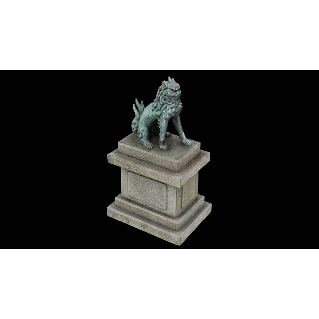 Japanese Animal Statue 3D Model – Photorealistic Stone Creature, FBX - View 3
