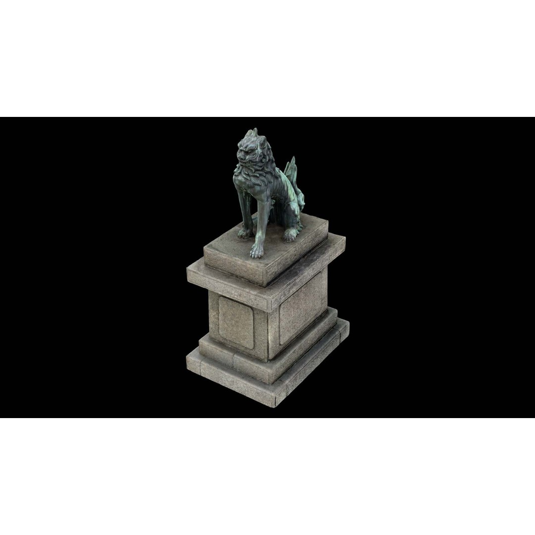 Japanese Animal Statue 3D Model – Photorealistic Stone Creature, FBX - View 6