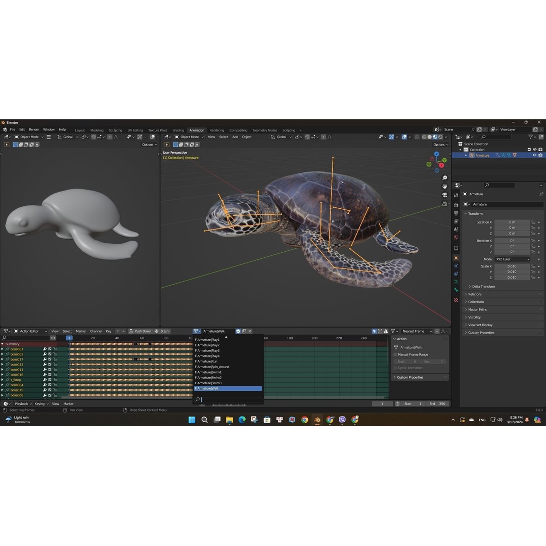 Turtle 3D Model – Animated Rigged Character with PBR Textures, FBX
