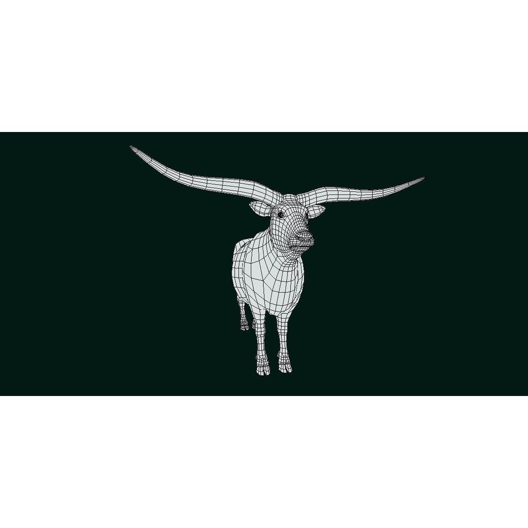 Texas Longhorn Cattle 3D Model – Low Poly Game Asset, FBX, PBR - View 11