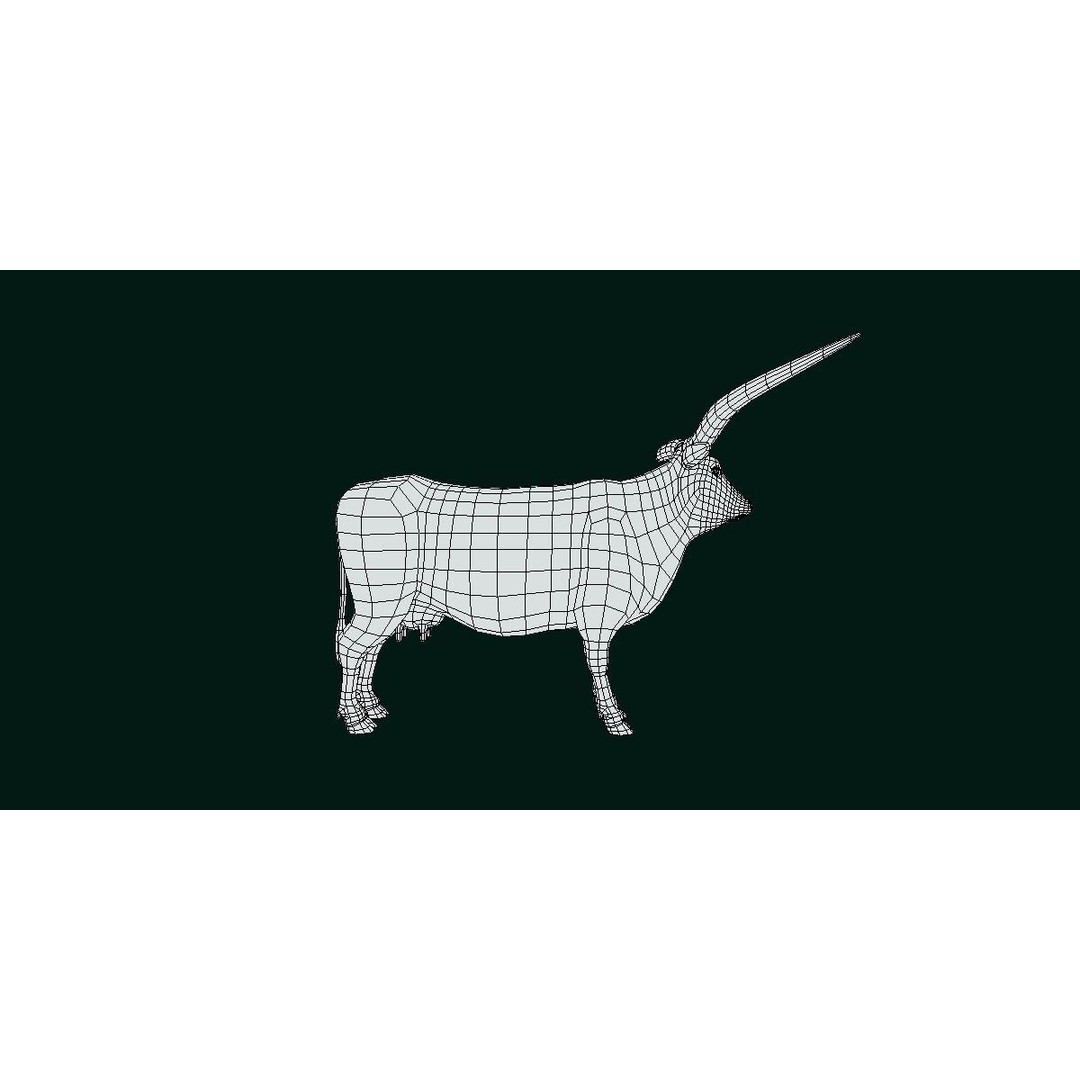 Texas Longhorn Cattle 3D Model – Low Poly Game Asset, FBX, PBR - View 12
