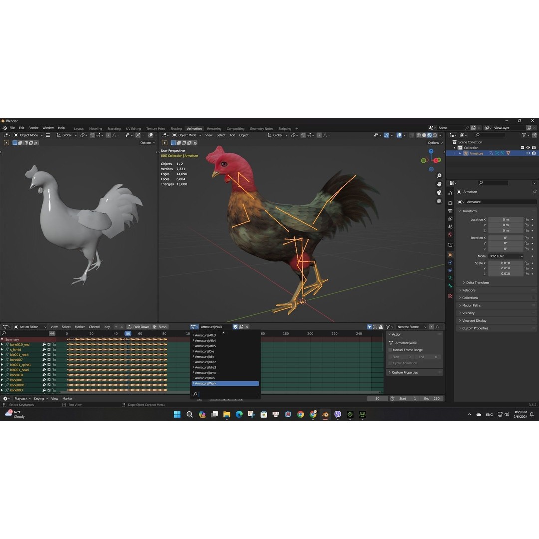 Chicken 3D Model – Low Poly Rigged Animal with PBR Textures