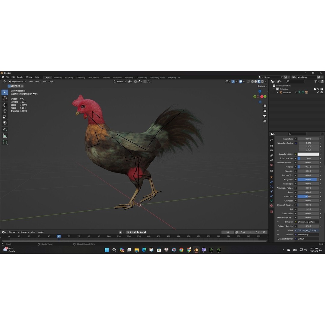 Chicken 3D Model – Low Poly Rigged Animal with PBR Textures - View 18