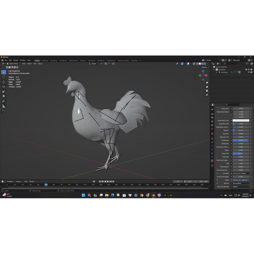 Chicken 3D Model – Low Poly Rigged Animal with PBR Textures - View 19