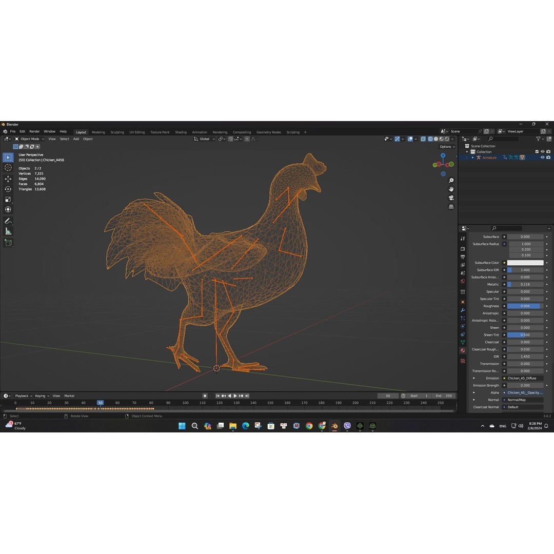 Chicken 3D Model – Low Poly Rigged Animal with PBR Textures - View 20