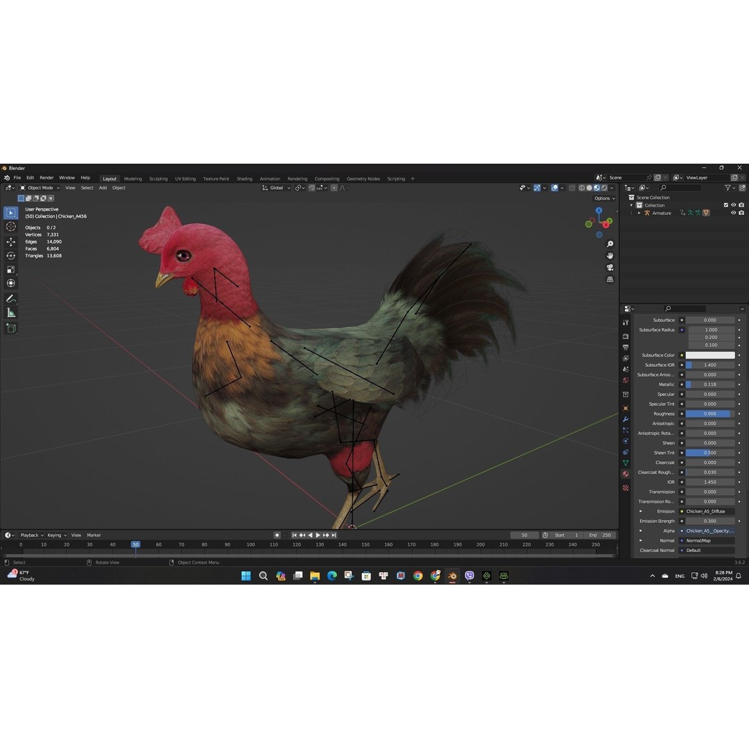 Chicken 3D Model – Low Poly Rigged Animal with PBR Textures - View 21