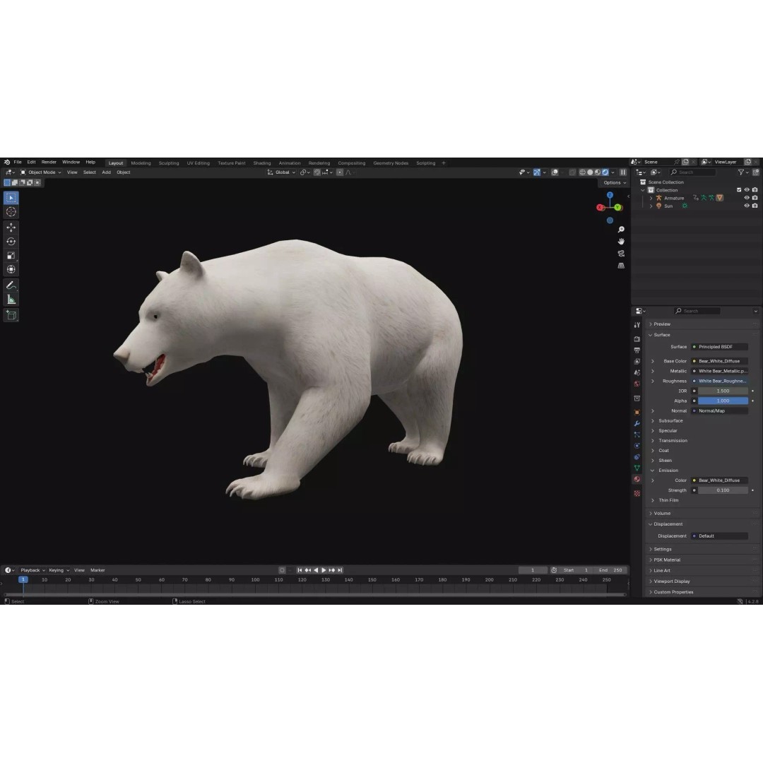White Bear 3D Model – Rigged Animated PBR Asset for Games