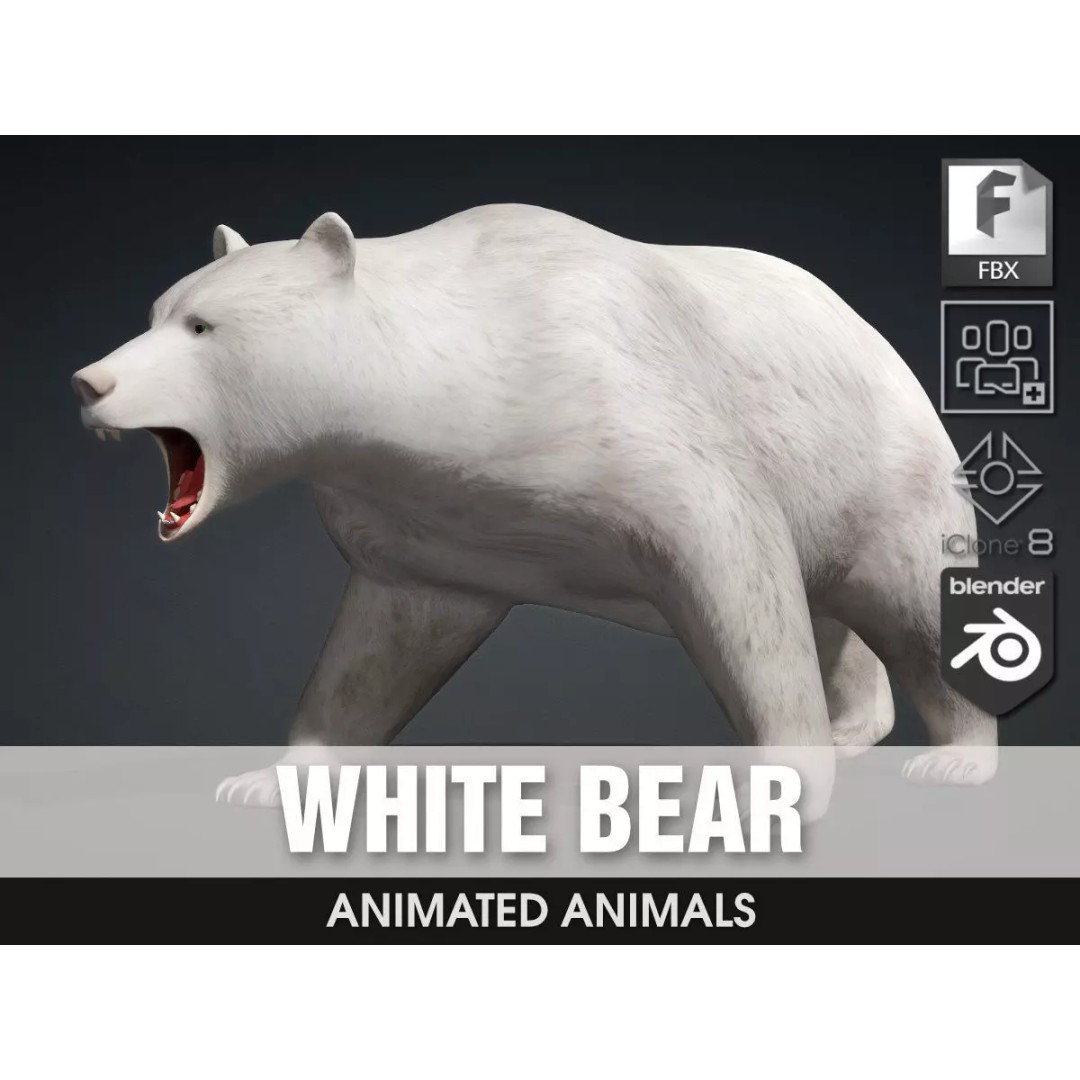 White Bear 3D Model – Rigged Animated PBR Asset for Games - View 2