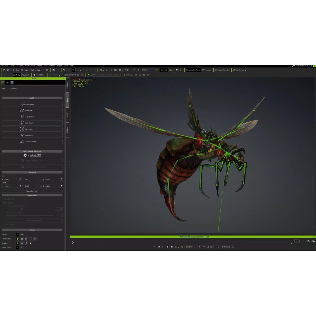 Bee Monster 3D Model – Low Poly Animated Insect with PBR Textures