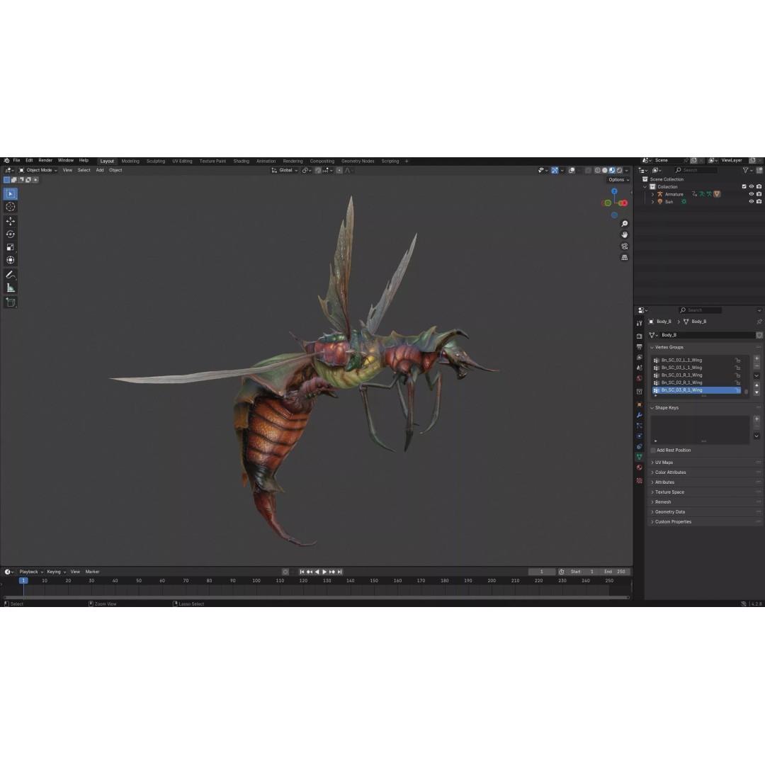 Bee Monster 3D Model – Low Poly Animated Insect with PBR Textures - View 19