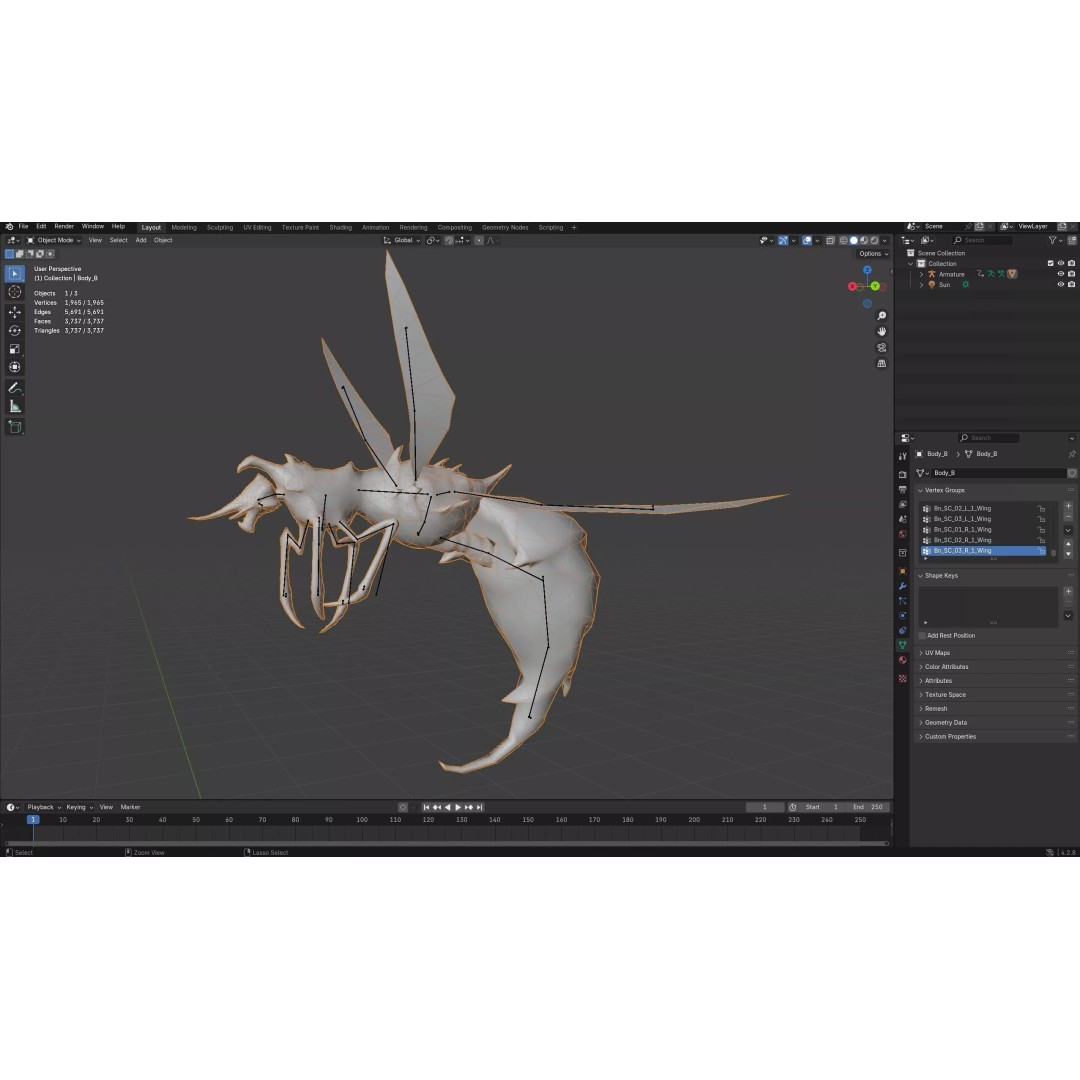 Bee Monster 3D Model – Low Poly Animated Insect with PBR Textures - View 21