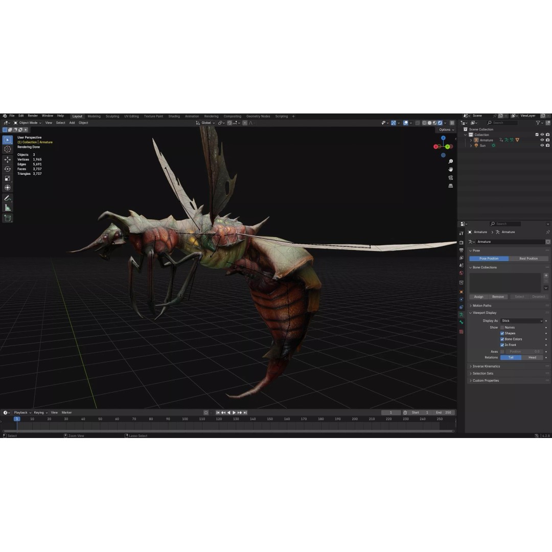 Bee Monster 3D Model – Low Poly Animated Insect with PBR Textures - View 22