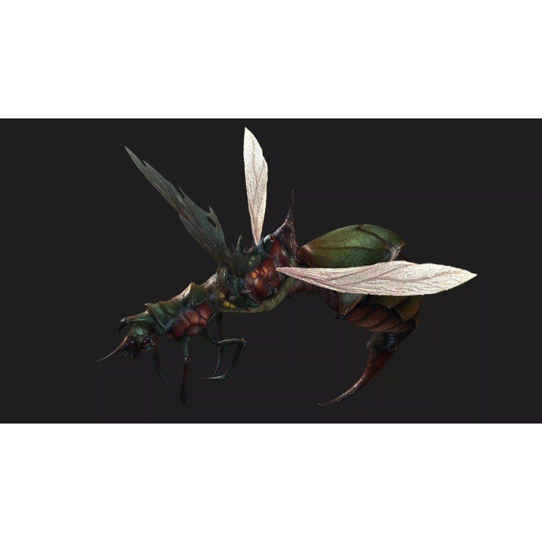 Bee Monster 3D Model – Low Poly Animated Insect with PBR Textures - View 6