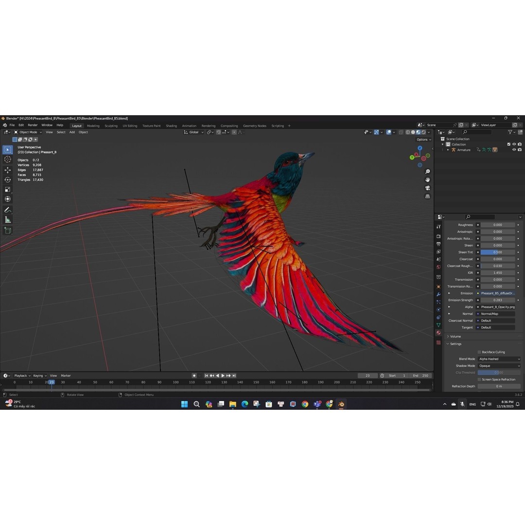 Pheasant Bird 3D Model – Rigged Animated Asset with PBR Textures - View 18