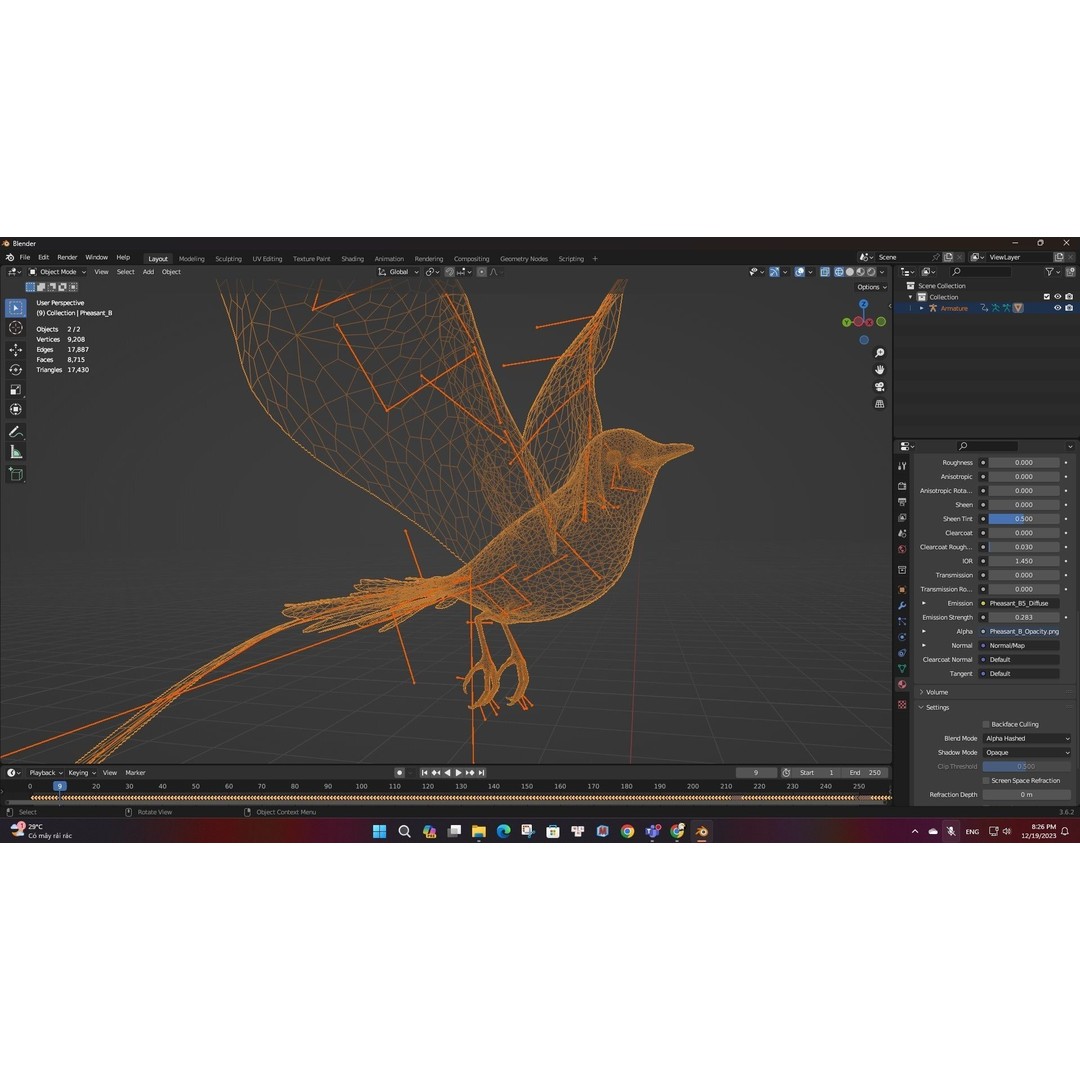 Pheasant Bird 3D Model – Rigged Animated Asset with PBR Textures - View 20